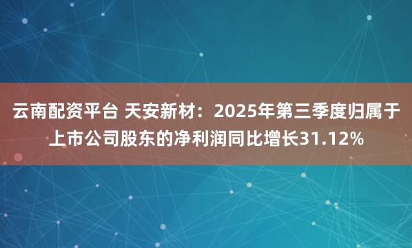 云南配资平台 天安新材：2025年第三季度归属于上市公司股东的净利润同比增长31.12%